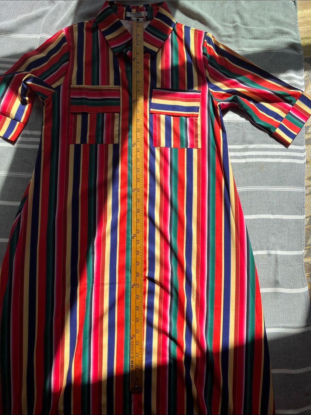 Striped Maxi Shirt Dress in Red, Green & Navy - Picture 9 of 10
